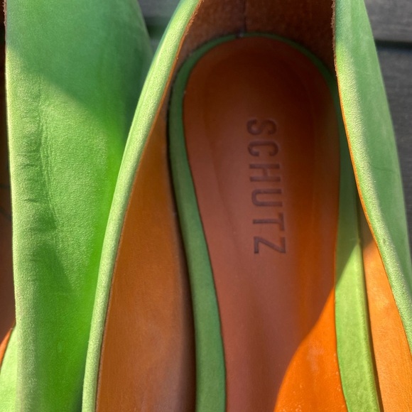 Schutz Cap Toe Flats Women Green Gold Size 9 - Picture 6 of 10